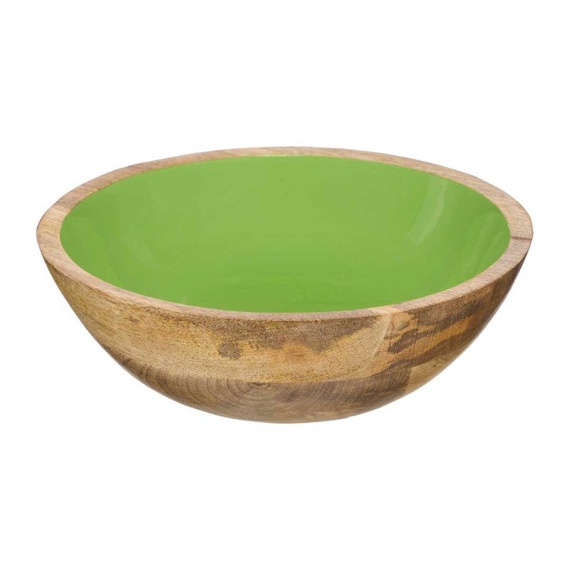 ASSIETTE CREUSE 20 CM EN BOIS AVEC MANCHE VERT