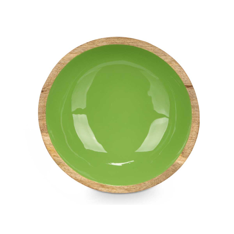 ASSIETTE CREUSE 20 CM EN BOIS AVEC MANCHE VERT