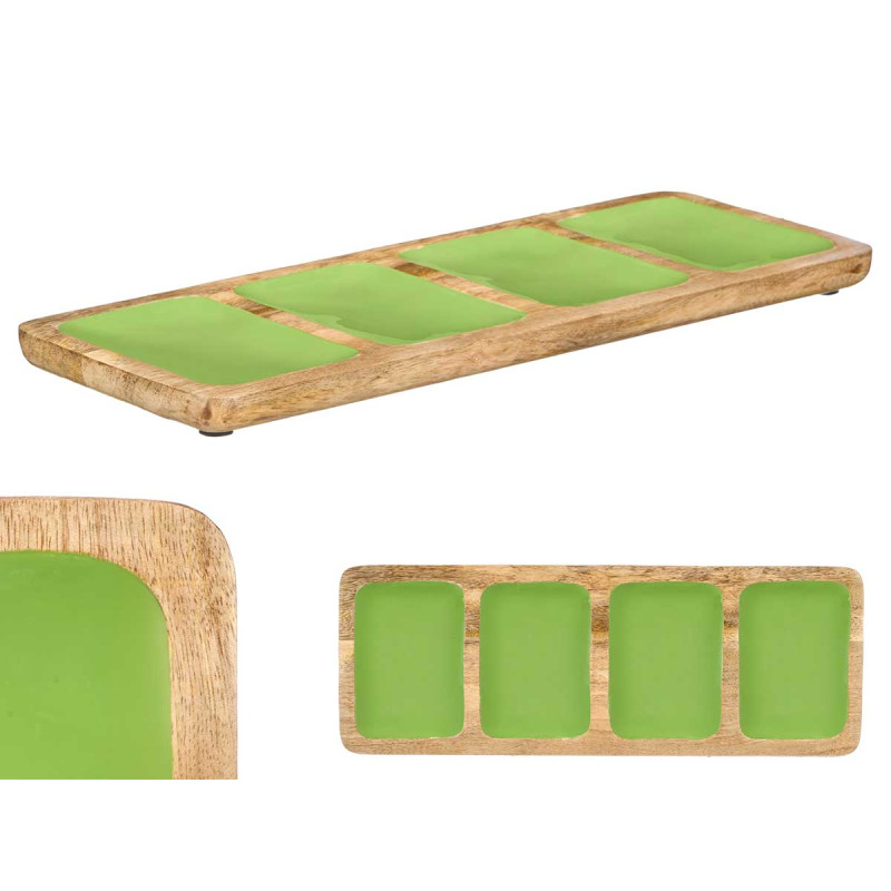 PLATEAU RECT 4 COMPARTIMENTES AVEC MANCHE VERT