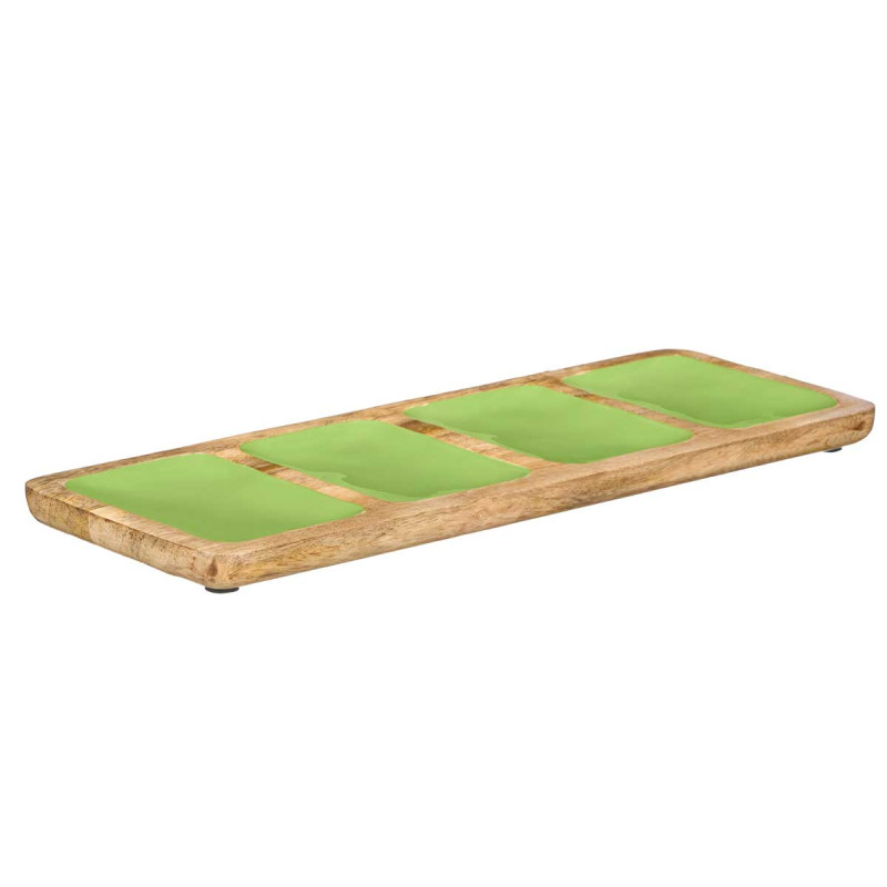PLATEAU RECT 4 COMPARTIMENTES AVEC MANCHE VERT
