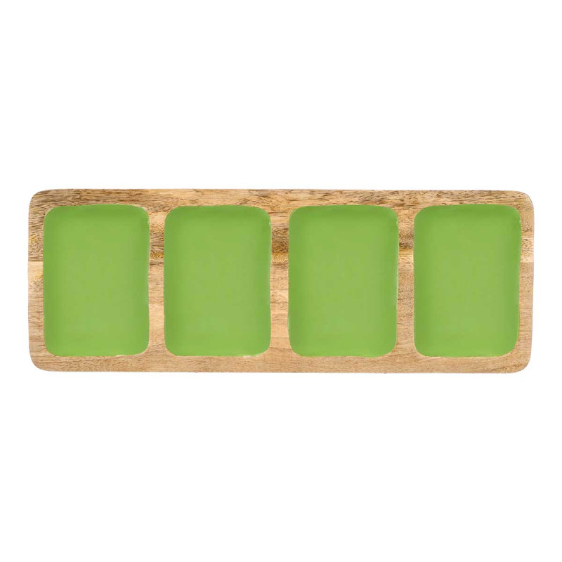 PLATEAU RECT 4 COMPARTIMENTES AVEC MANCHE VERT