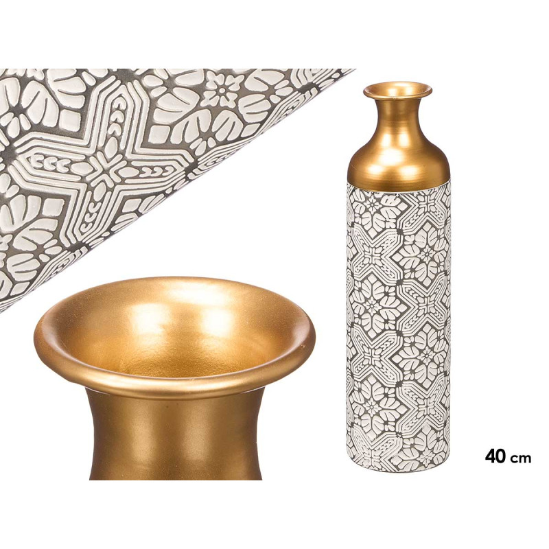 JARRON GRABADO BLANCO ORO 40CM
