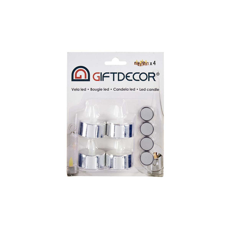SET 4 VELAS LED MAS PILAS PLATA