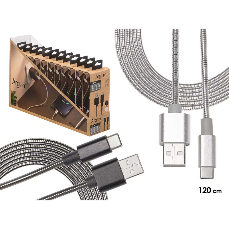 CÃ‚BLE USB A C 1,2M ASSORTI 2 COUL.