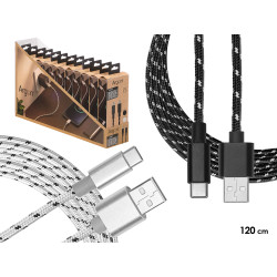 CAVO USB A C NYLON 1,2M ASSORTITO 2 COL