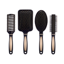 CONJ 4 ESCOVAS DE CABELO PRETO E DOURADO