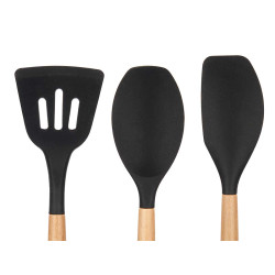 CON 3 UTENSILIOS DE COZINHA SILICONE MADEIRA PRETO