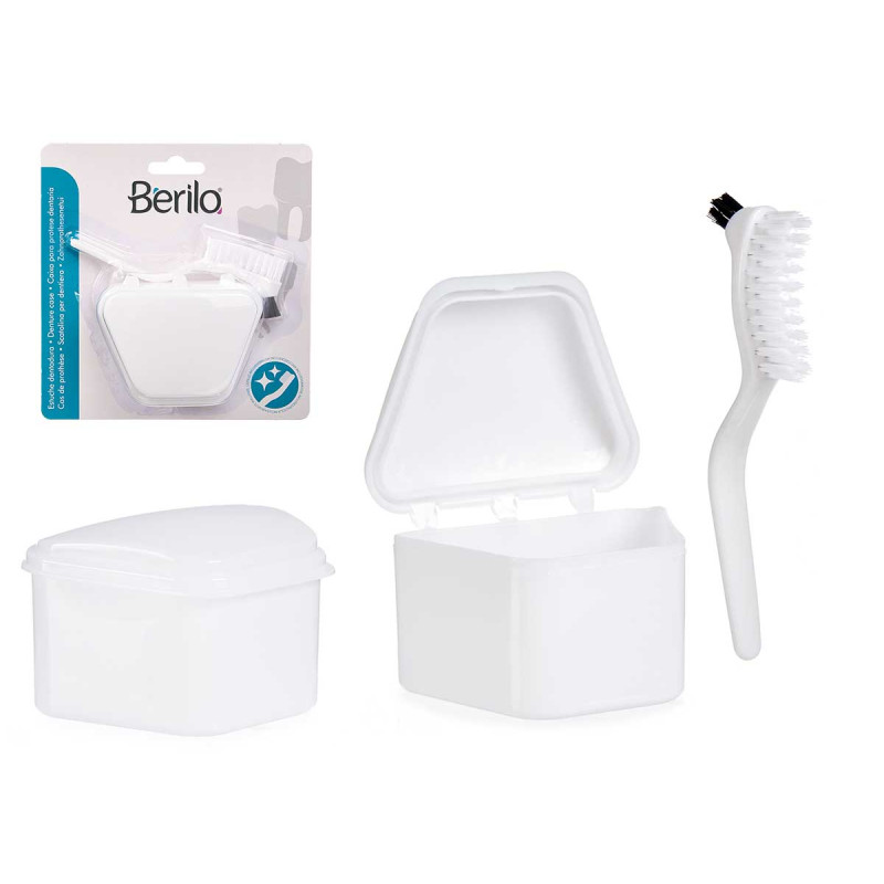 DENTURE BATH WITH BRUSH WHITE