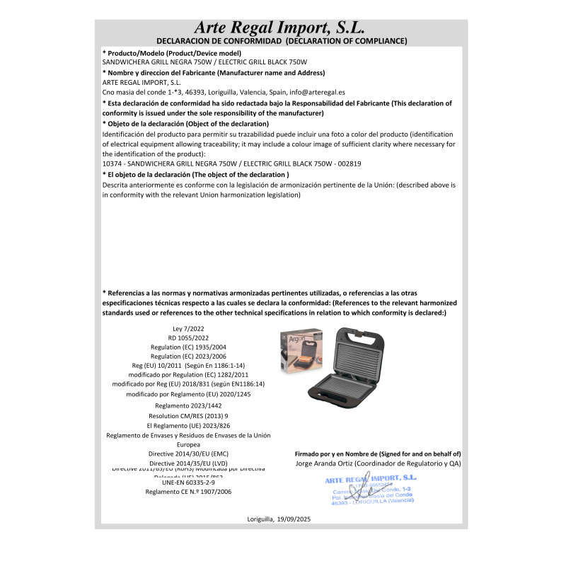 SANDWICHERA GRILL NEGRA 750W