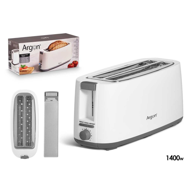 LONG DOUBLE TOASTER MATT WHITE 1400W