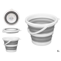 GREY WHITE ROUND PLASTIC FOLDABLE BUCKET 5L