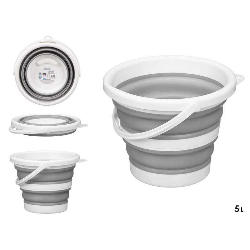 SECCHIO PIEGHEVOLE PLASTICA GRIGIO BIANCO ROTONDO