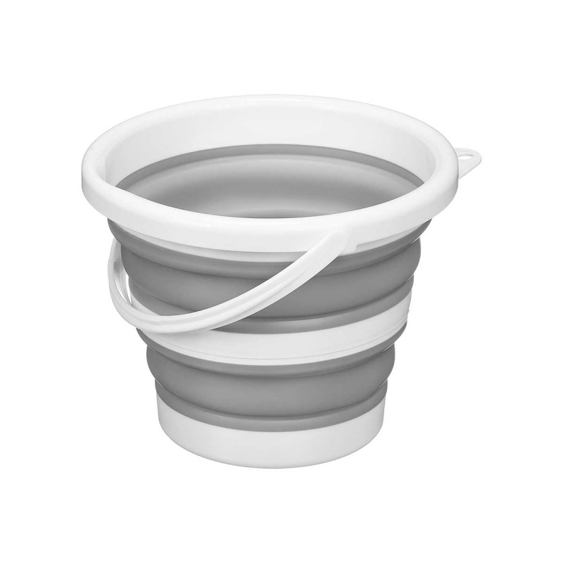 GREY WHITE ROUND PLASTIC FOLDABLE BUCKET 5L