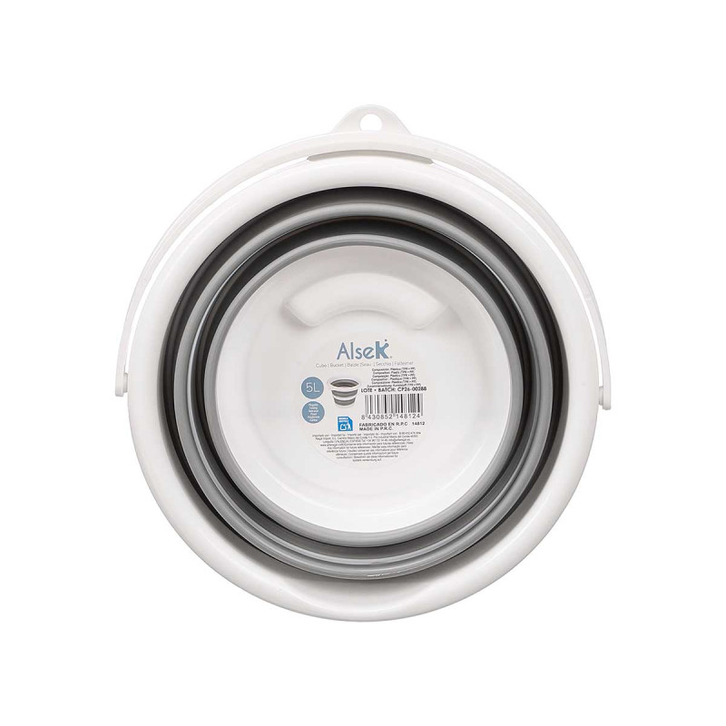 GREY WHITE ROUND PLASTIC FOLDABLE BUCKET 5L