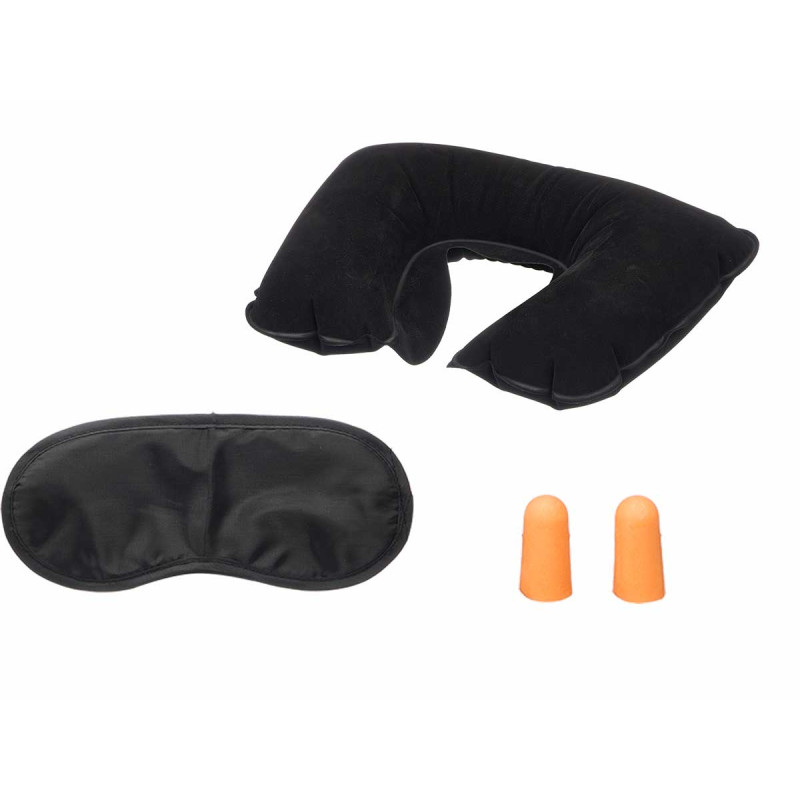 ENSEMBLE COUSSIN GONFLABLE MASQUE BOUCHONS ASSORTI