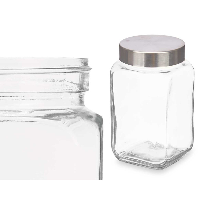 SQUARE GLASS JAR 1L STEEL LID