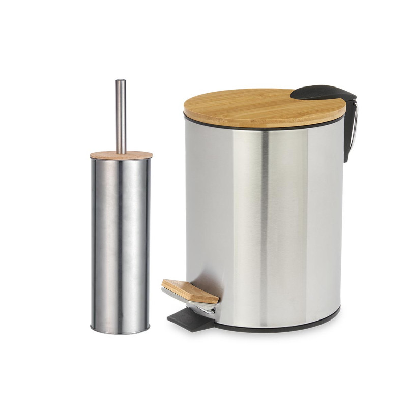 SET PAPELERA 3L BAMBU Y ESCOBILLERO BAMBU ACERO