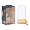 CLOCHE DÉCORATIVE VERRE BASE BOIS 20CM HAUTEUR