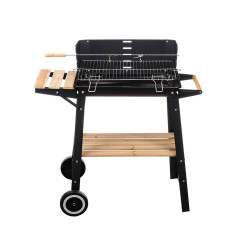 BARBECUE RECTANGULAIRE ÉTAGÈRE BOIS ROUES