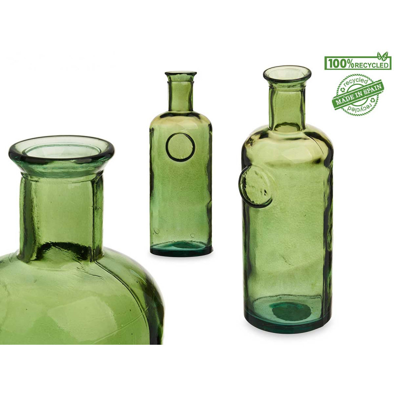 DECORATIVE GLASS BOTTLE STAMP 35CM GREEN