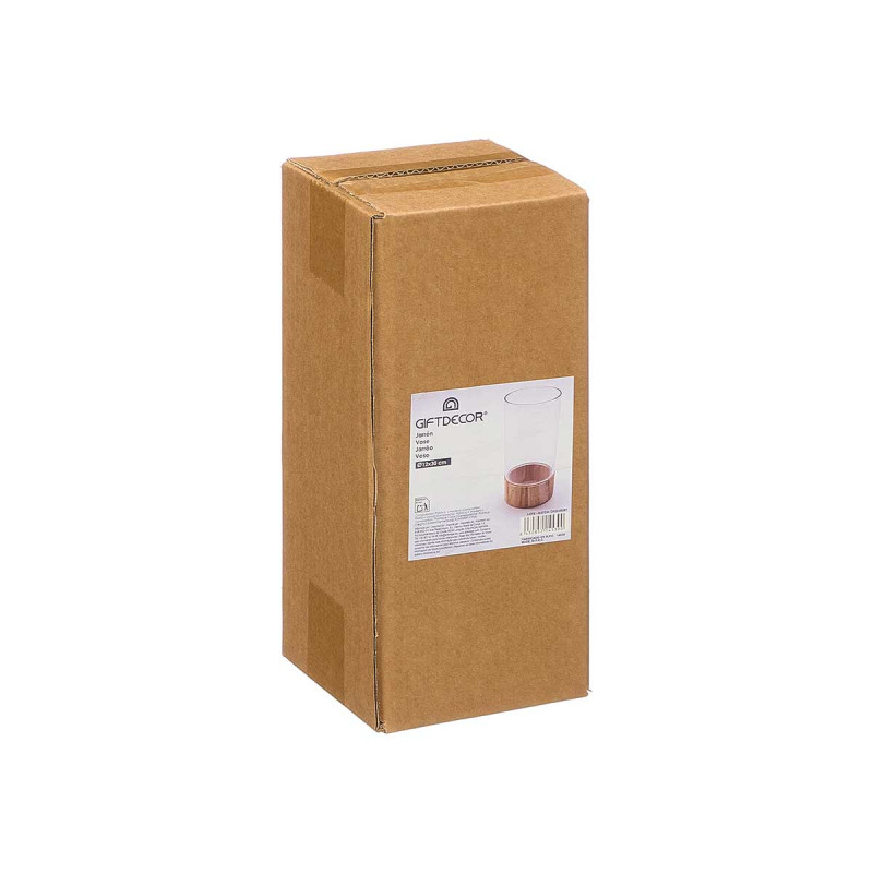 JARRON ACRILICO CILINDRICO BASE MADERA 12X12X30CM