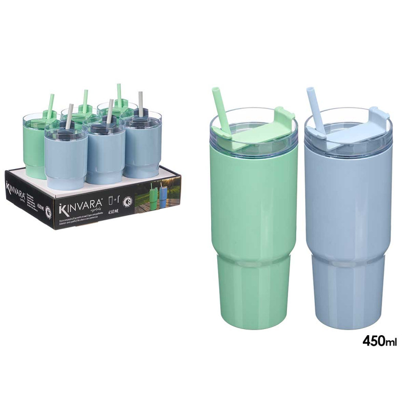 COPO COM PALHINHA 450ML SORT 2 AZUL VERDE