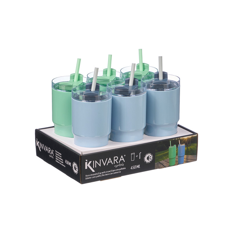 COPO COM PALHINHA 450ML SORT 2 AZUL VERDE
