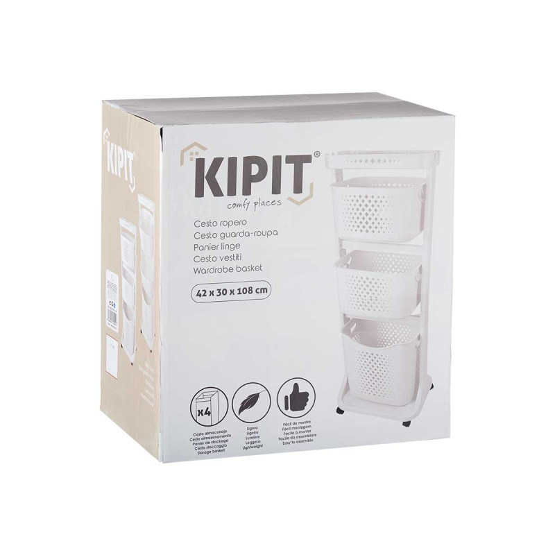 CESTO ROUPA PLASTICO 3 ALTURAS RODAS BRANCO 