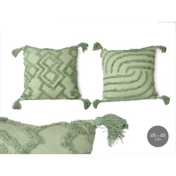 COUSSIN BRODÉ VERT 45X45CM ASSORT 3