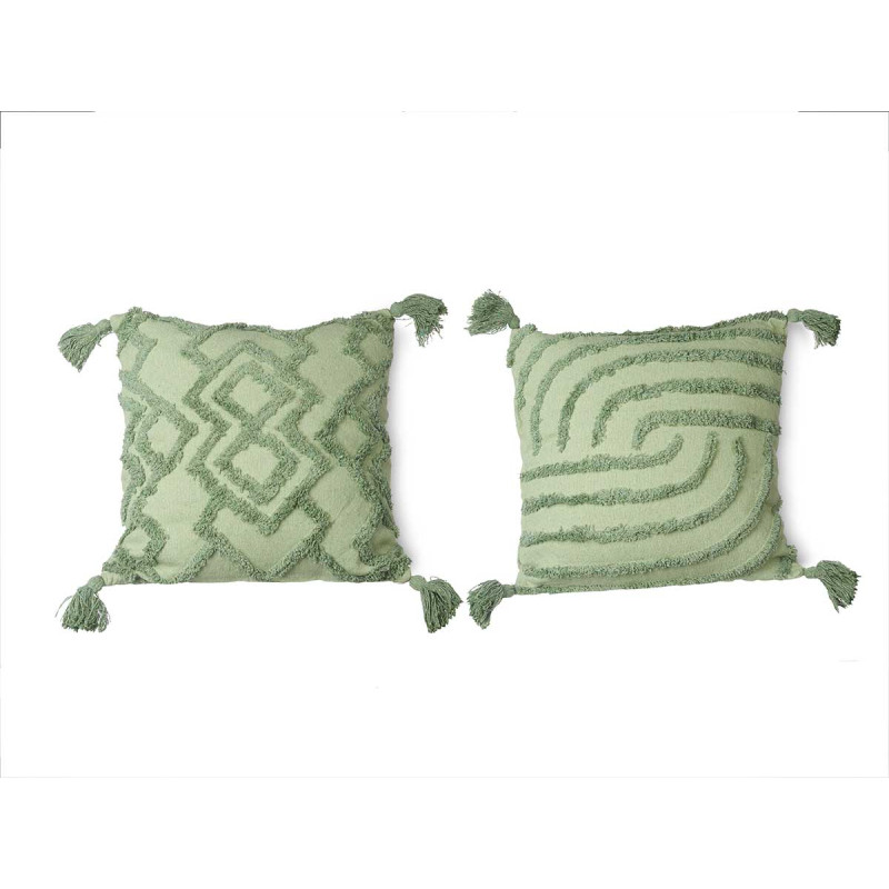 COUSSIN BRODÉ VERT 45X45CM ASSORT 3