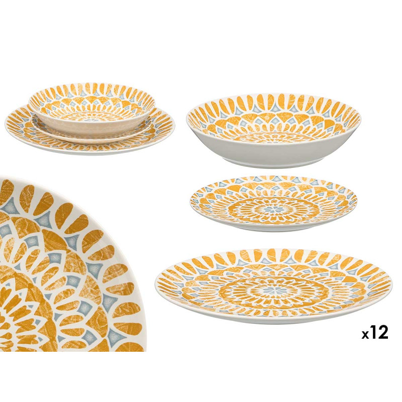 CONJUNTO 12PCS MEDINA LOUÇA MOSTARDA CINZA