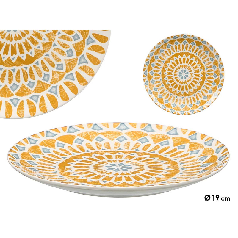 ASSIETTE DESSERT MEDINA MOUTARDE GRIS 19CM