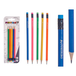 SET 5 PENCILS WITH RUBBER FLUORESCENT