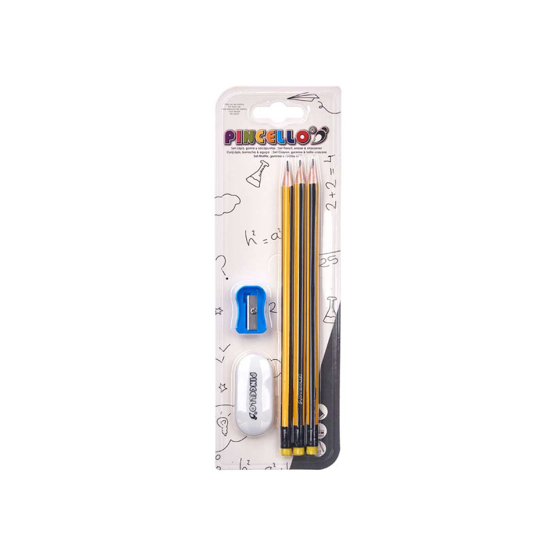 SET 3 LAPICEROS RAYAS CON GOMA SACAPUNTAS GOMA