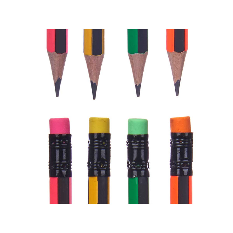 SET 3 LAPICEROS RAYAS CON GOMA SACAPUNTAS GOMA