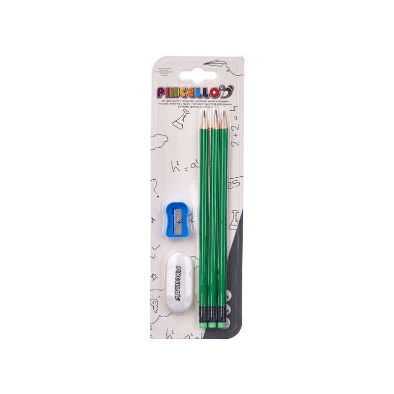 SET 3 LAPICEROS FLUOR CON GOMA SACAPUNTAS GOMA