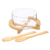 ENSEMBLE 4PCS SALADIER VERRE BASE USTENSILES BAMBO