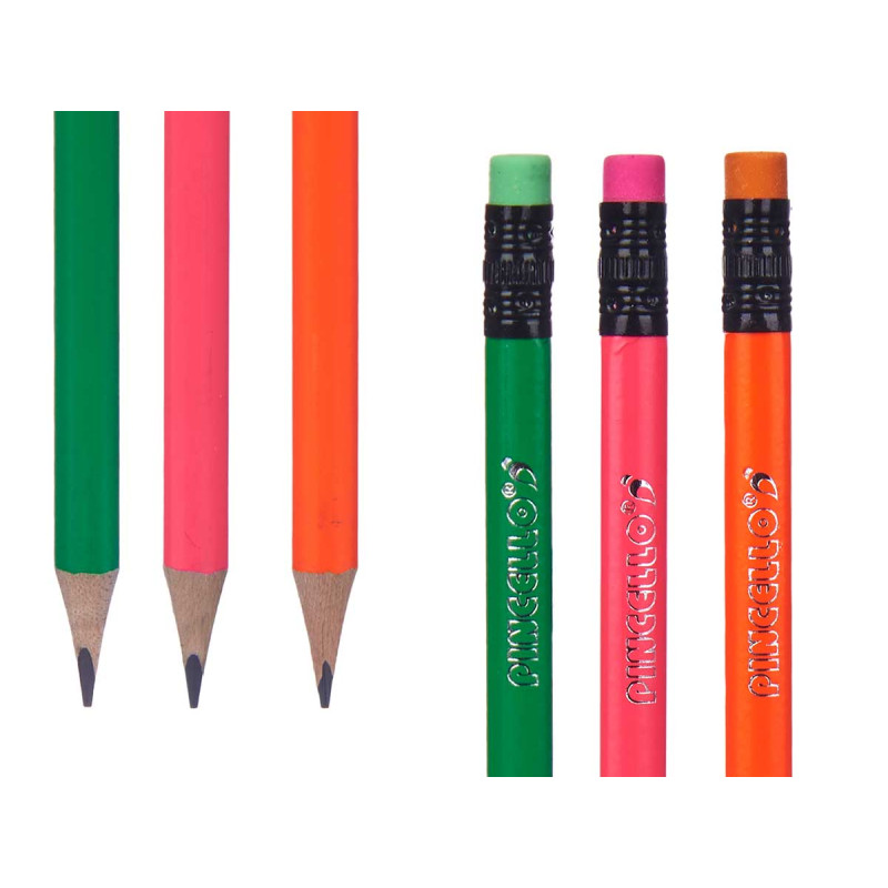 SET 3 CRAYONS GOMME TAILLE-CRAYON FLUORESCENT