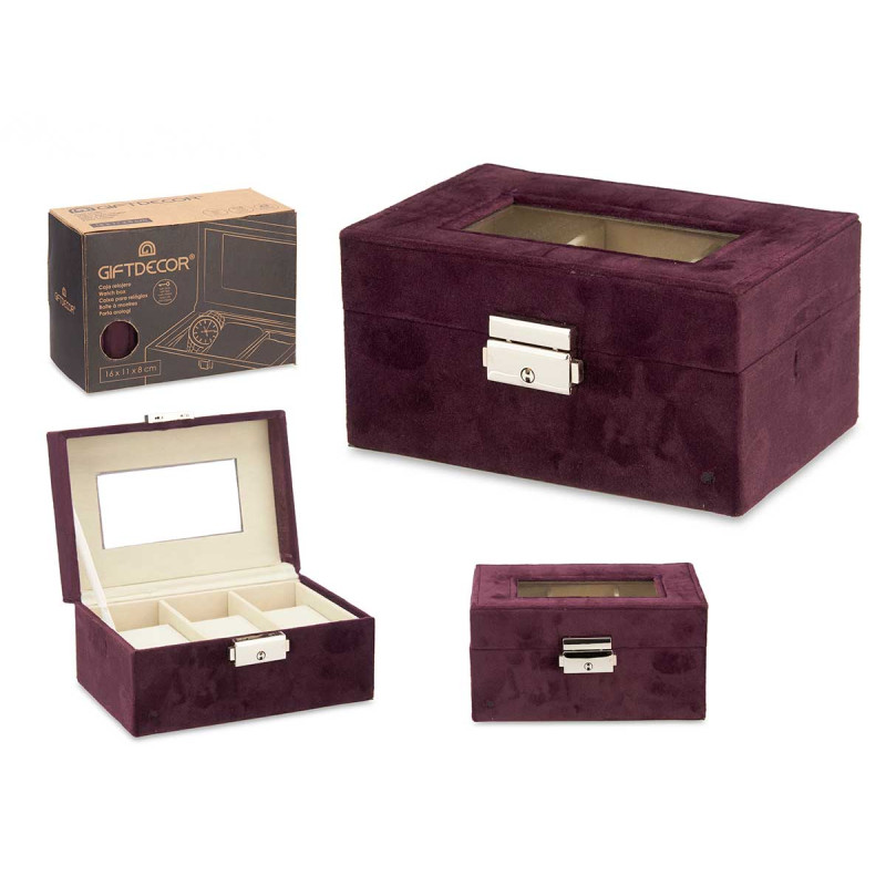 WATCH BOX 3 SLOTS AND LOCK BURGUNDY