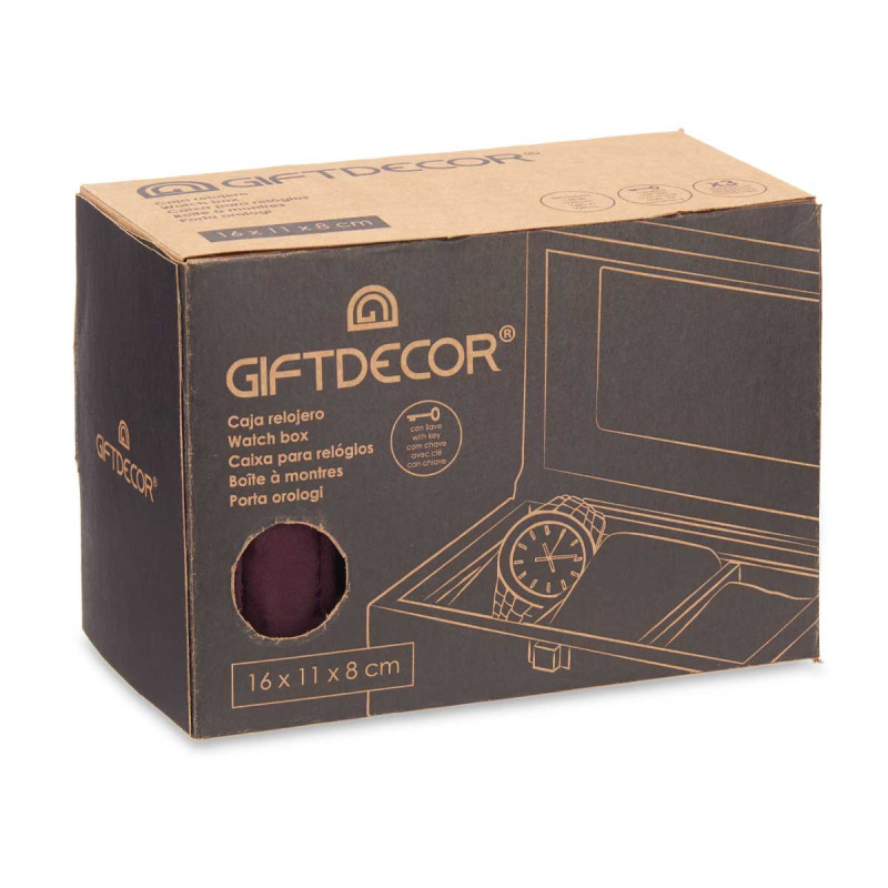 WATCH BOX 3 SLOTS AND LOCK BURGUNDY