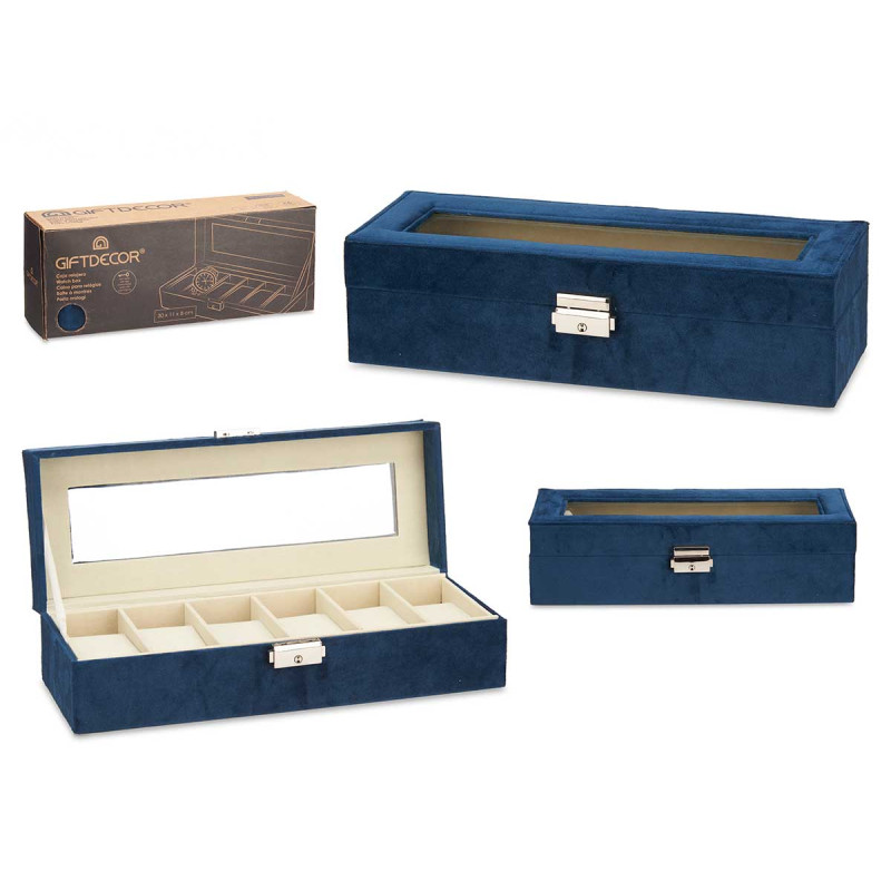  PORTA OROLOGI 6 SCOMPARTI CON CHIAVE BLU PETROLIO