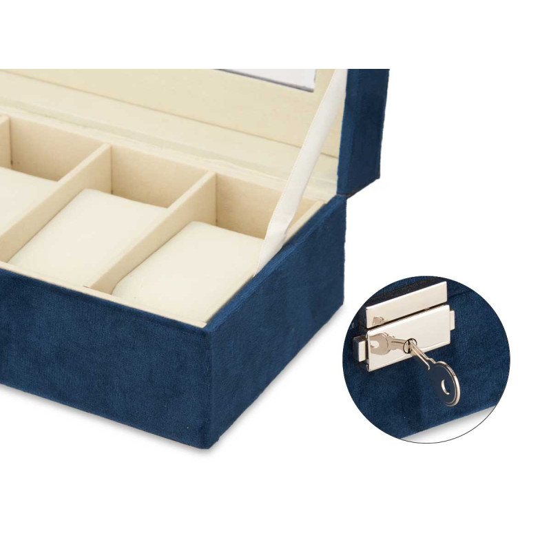 WATCH BOX 6 SLOTS AND LOCK PETROL BLUE