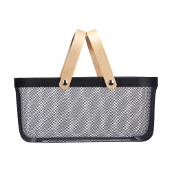 CESTA MALLA 2 ASAS MADERA RECTANGULAR NEGRO