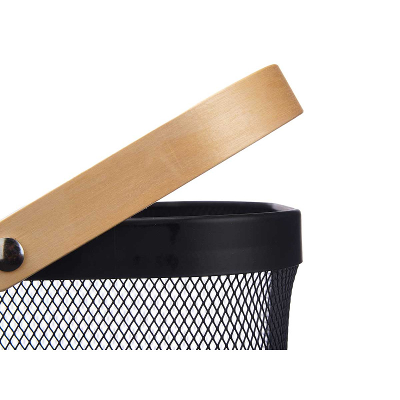 RECTANGULAR MESH BASKET 2 WOODEN HANDLES BLACK