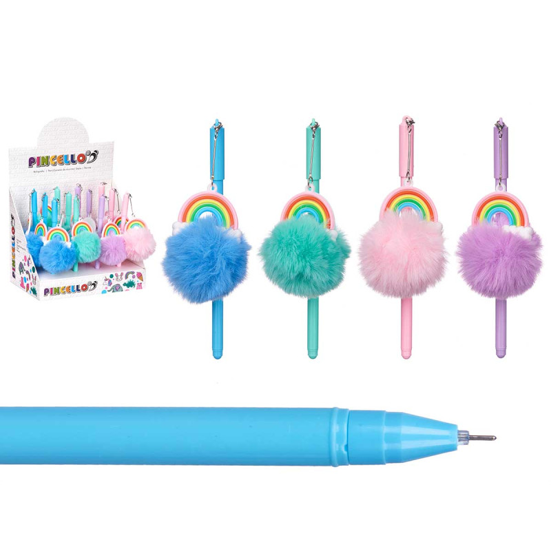 CANETA COM POMPOM ARCO IRIS SORT 4