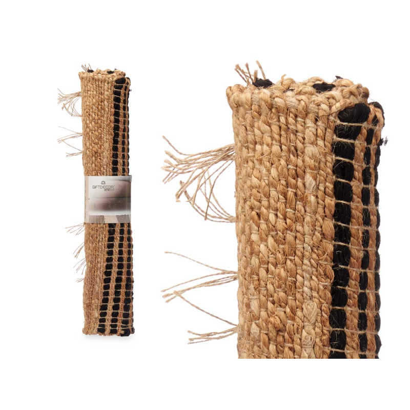 BLACK AND NATURAL STRIPED CARPET 60 X 90 CM