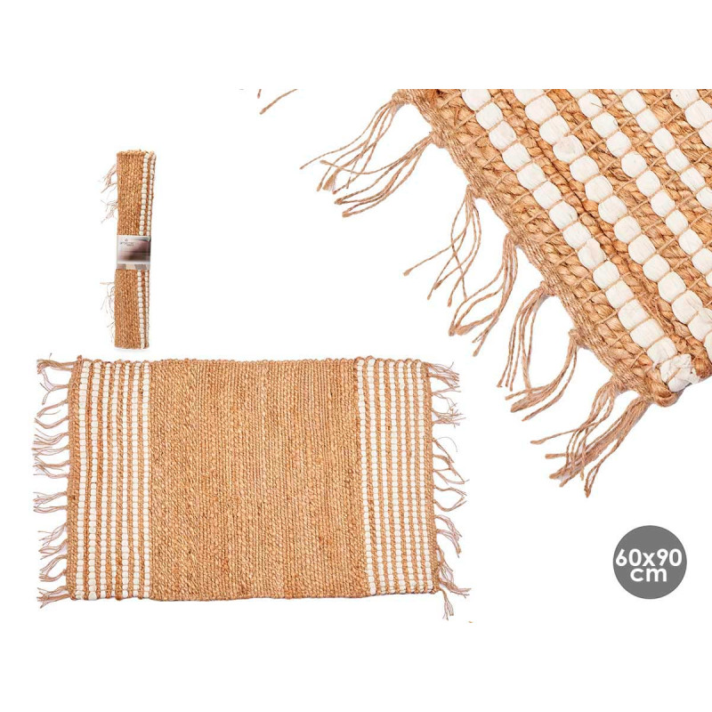 WHITE AND NATURAL STRIPED CARPET 60 X 90 CM
