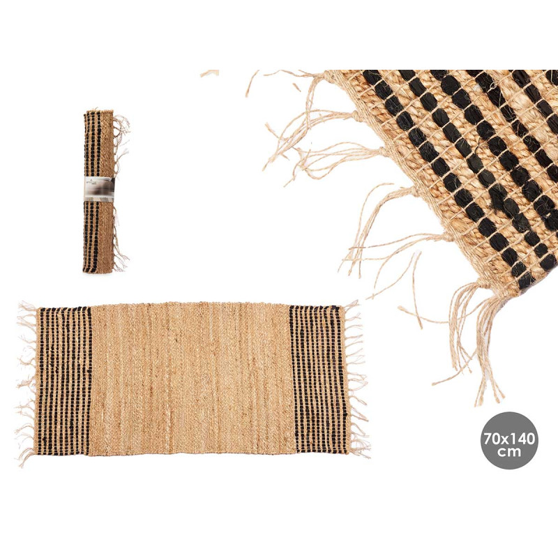 TAPIS RAYÉ NOIR ET NATUREL 70 X 140 CM