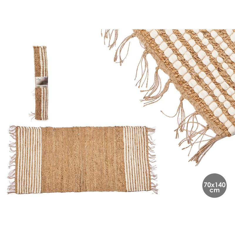 WHITE AND NATURAL STRIPED CARPET 70 X 140 CM