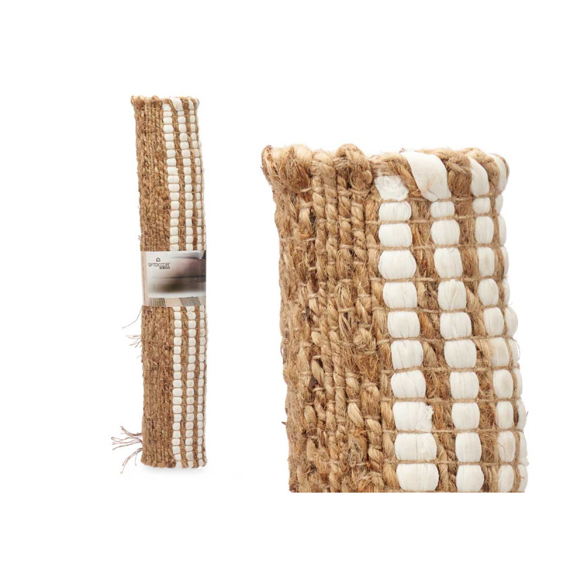 WHITE AND NATURAL STRIPED CARPET 70 X 140 CM